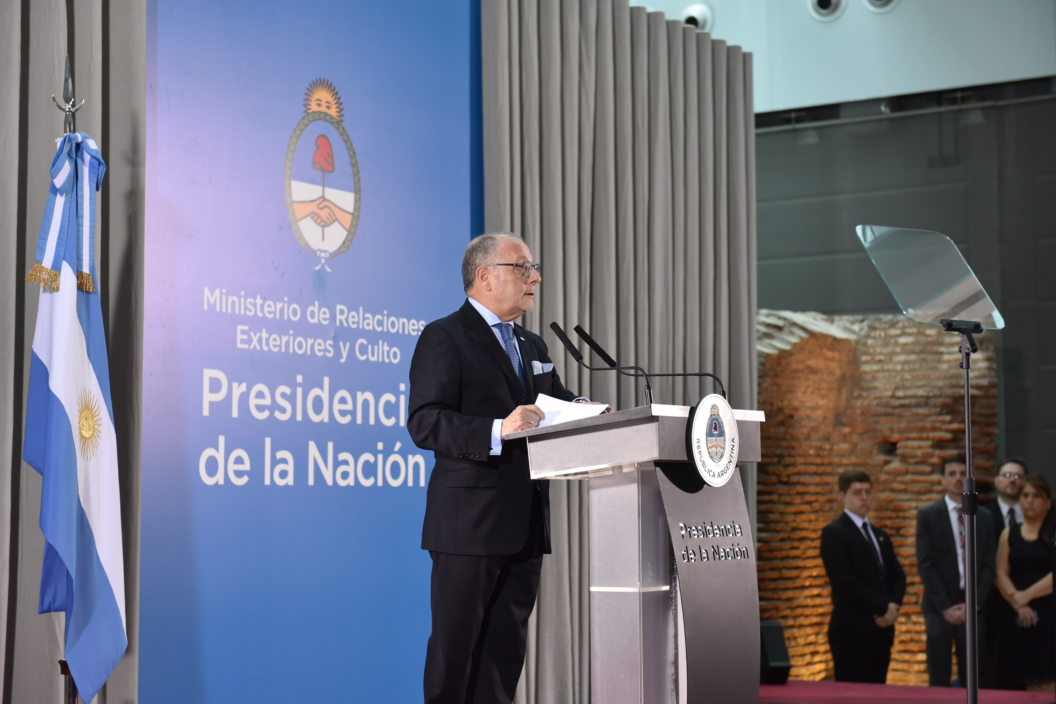 Faurie habla durante la ceremonia en el Museo de la Casa Rosada