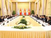 El presidente Mauricio Macri y el presidente de Vietnam, Nguyen Phu Trong, participaron de una reunión de trabajo ampliada