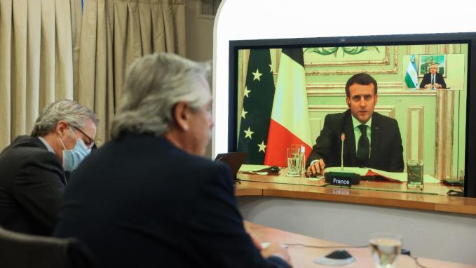 Videoconferencia de Alberto Fernández y Emmanuel Macron
