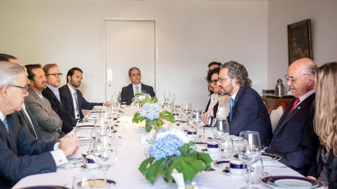Canciller Cafiero y Secretaria Todesca Bocco en desayuno con empresarios mexicanos, México