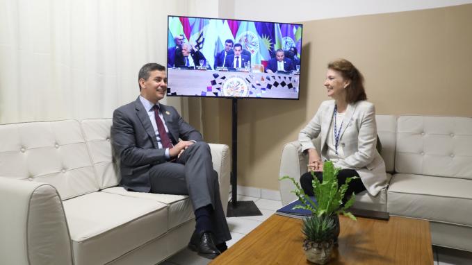 Foreign Minister Mondino at the OAS: meetings with the president of Paraguay, Santiago Peña, and other foreign ministers 